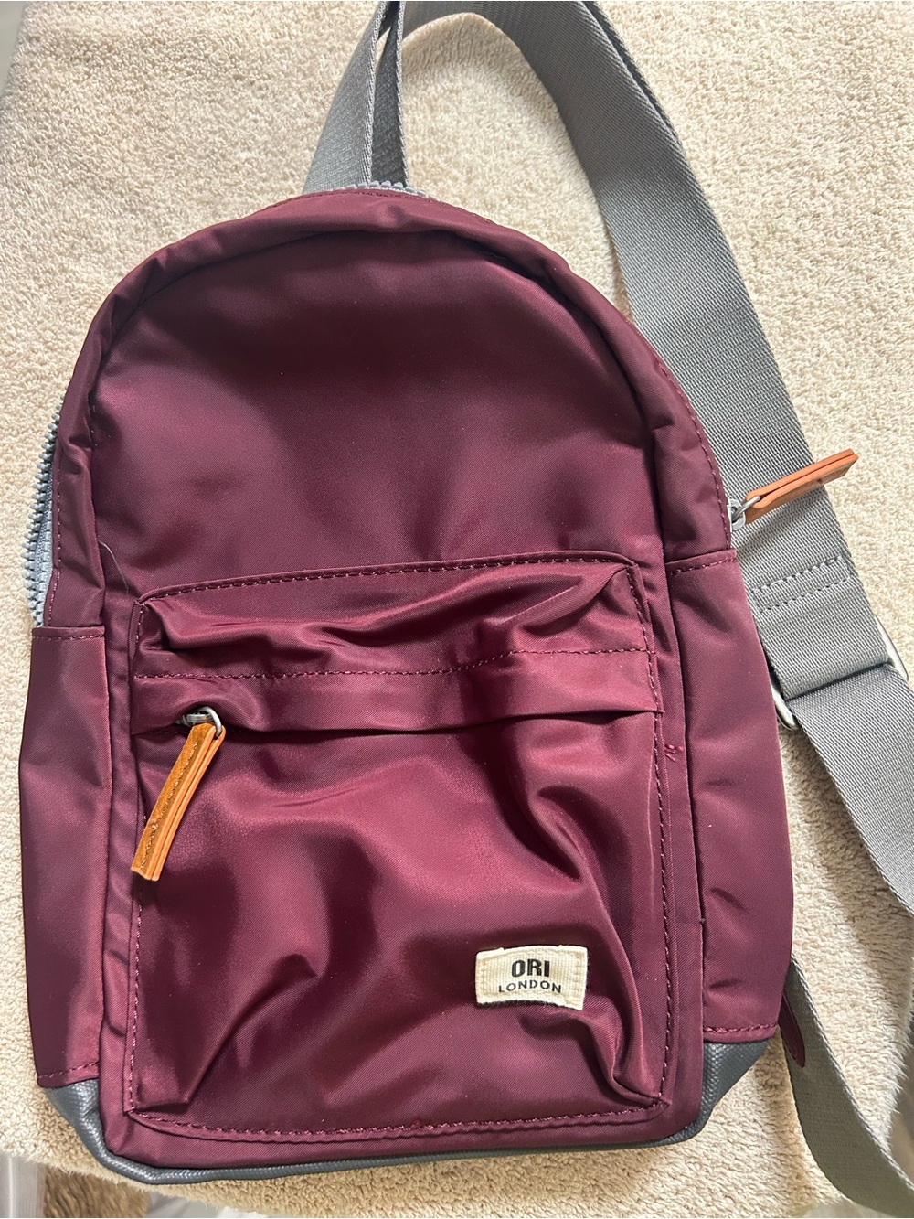 ORI London WILLESDEN Sling bag. New? Burgundy nylon zippered pockets approx 11X9